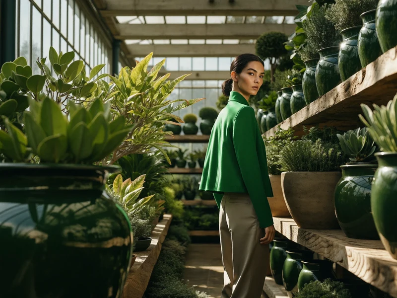 Corsia luminosa di un garden center con piante e scaffali di vasi